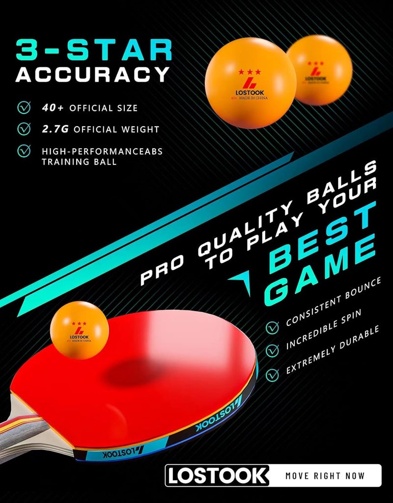Lostook Professional Ping Pong Paddles Set of 2/4 with Portable Oxford Cloth Ping Pong Case and 3 Star Balls, Table Tennis Paddles for Adults and Family Outdoor Games - Image 4